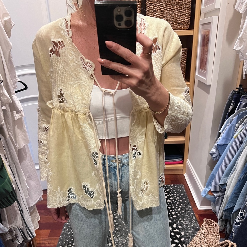 St Barths boho linen embroidered summer jacket